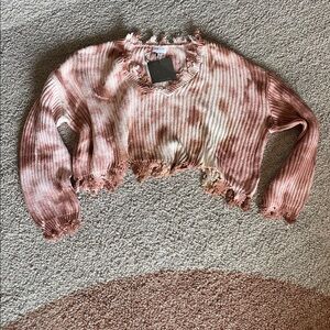 Le Lis Pink Tie-Dye Off-the-Shoulder Sweater lounge or festival